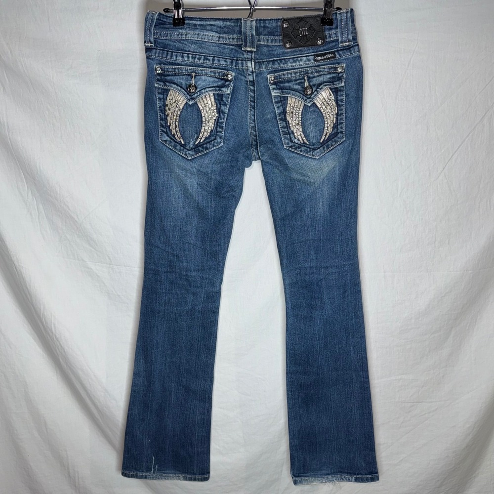 Y2K Miss Me Bootcut Jeans Blue Rhinestone Wing Back Pocket Size‎ 28 Cotton